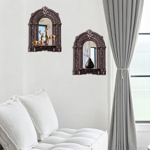 Vista 2 de Juego de 2 apliques de velas de relieve tridimensional, soportes de velas rústicos para montaje en pared, decoración de pared colgante de madera