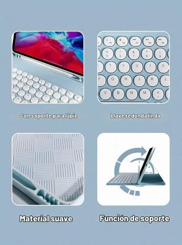 Vista 5 de Funda para teclado Galaxy Tab S6 Lite 2024/2022/2020 con soporte para bolígrafo S, funda magnética desmontable para teclado con teclas redondas