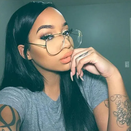 Vista 2 de Gafas de aviador clásicas para mujeres y hombres, marco de metal retro, lentes transparentes sin receta, 2.283 in