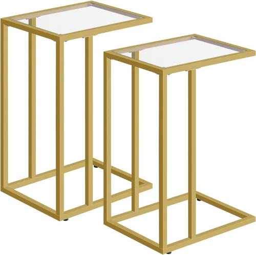 Vista 11 de HOOBRO - Mesa auxiliar en forma de C, mesa auxiliar de cristal con marco de metal Mesa de centro para espacios pequeños, estilo moderno, para sala