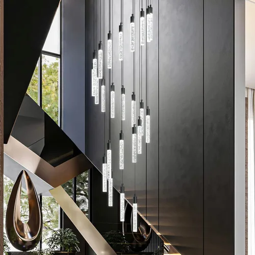Vista 8 de Lámpara colgante de cristal cromado, 9 luces, regulable, 54 W, 6000 K, escalera, grande, vestíbulo, sala de estar, vestíbulo, techo alto