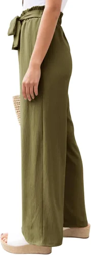 Vista 4 de NIMIN Pantalones de pierna ancha para mujer, cintura alta, pantalones casuales de negocios, pantalones de trabajo, holgados, fluidos, pantalones