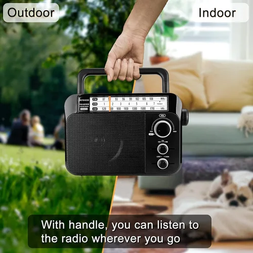 Vista 5 de Retekess TR604W AM FM NOAA Radio, Radios meteorológicas de emergencia portátiles con la mejor recepción, alimentadas por AC o batería D, con esfera