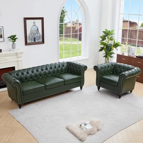 Vista 33 de QHITTY Juego de 2 piezas para sala de estar, Sofá Seccional Chesterfield Silla Contemporáneo Tapizado de Terciopelo Loveseat Juego de Sofás