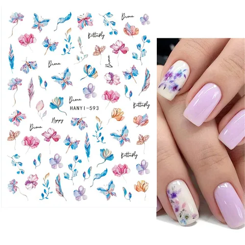 Vista 4 de Calcomanías de arte de uñas de flores, calcomanías de uñas de mariposa con encanto, calcomanías de uñas de primavera y verano, calcomanías de uñas