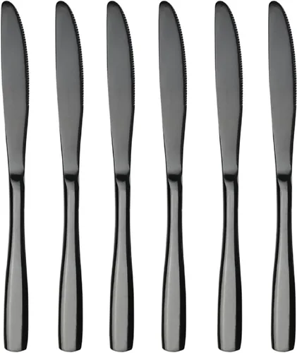 Vista 7 de Teyyvn 16 cuchillos de cena de acero inoxidable negros, cuchillos de mesa para cubiertos Espejo pulido, acero inoxidable de grado alimenticio