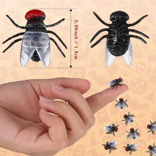 Vista 2 de Skylety 120 piezas de moscas falsas mini moscas de plástico realistas broma insectos simulados pequeños insectos falsos para Halloween, broma