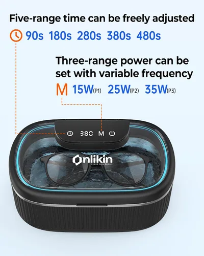 Vista 8 de Limpiador ultrasónico de joyas de 35W, limpiador de retenedor de 45KHz para joyas, 5 temporizadores y 3 modos de potencia, para anteojos, anillos