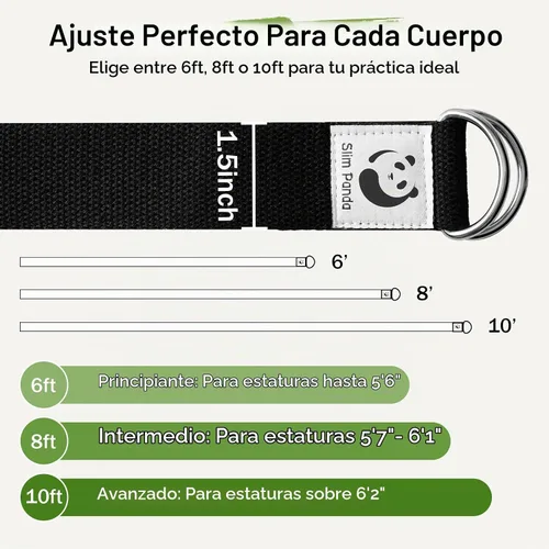 Vista 6 de Correa de yoga Slim Panda para estiramiento, Correa de yoga de algodón con hebilla ajustable en forma de D, Correa de yoga no elástica para pilates