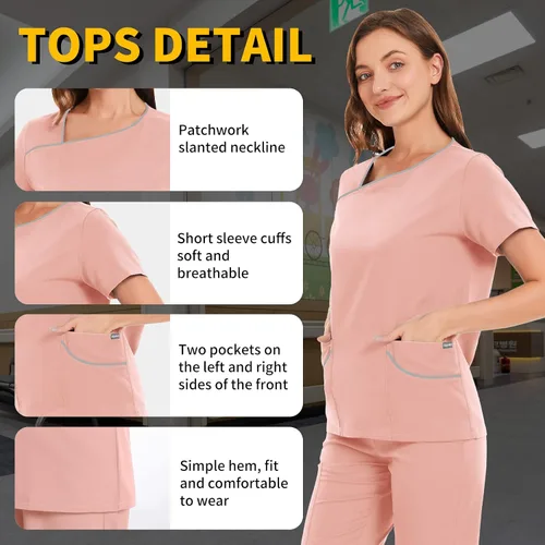 Vista 2 de niaahinn Conjuntos de uniforme médico para mujer, uniforme de enfermera, camiseta y pantalón deportivo, traje de trabajo de manga corta, diseño