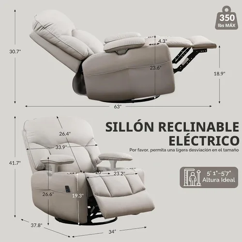 Vista 2 de SUNWAVE Mecedora eléctrica para guardería con reposabrazos ajustables para Gris
