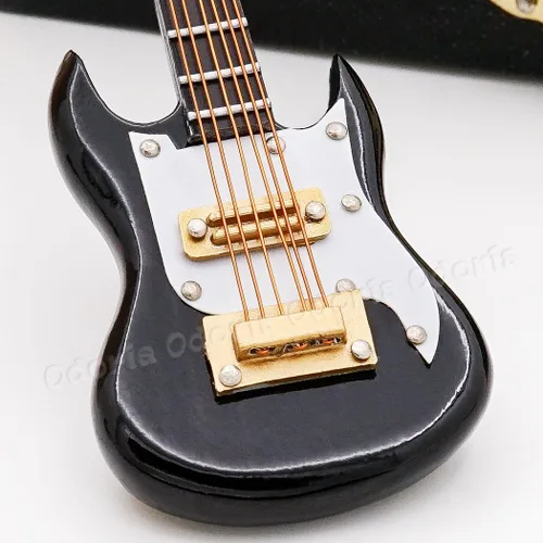 Vista 3 de Odoria 1/12 Guitarra Eléctrica Miniatura Casa de Muñecas Instrumentos Musicales Accesorios, Negro