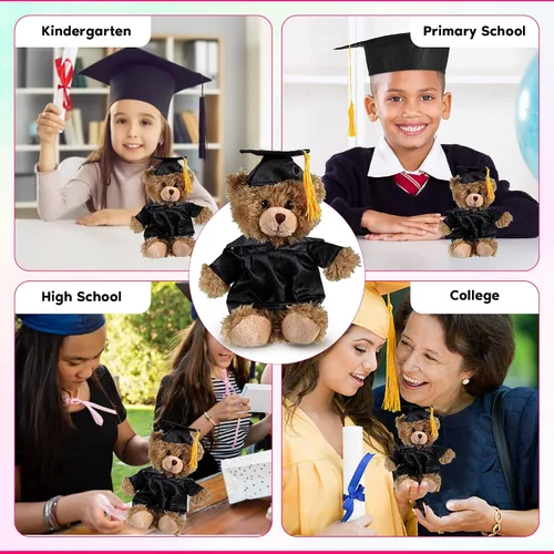 Vista 3 de Oso de peluche personalizado de graduación 2026, peluche personalizado con gorra y vestido, lindo animal de peluche de 6 pulgadas para graduados