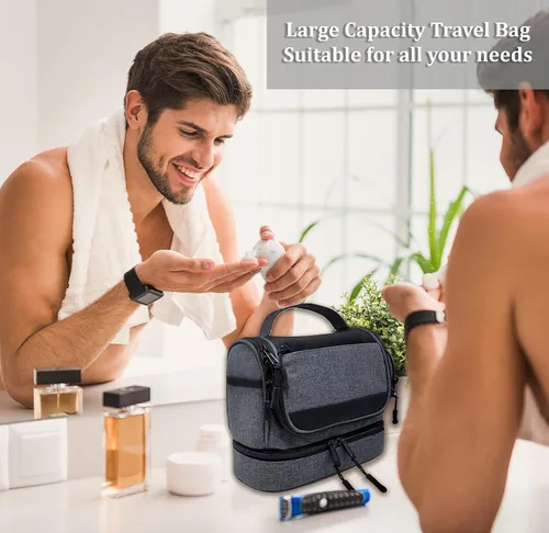 Vista 7 de Neceser colgante para hombre – Kit Dopp resistente y elegante para el hombre moderno, Negro- gris, Moderno