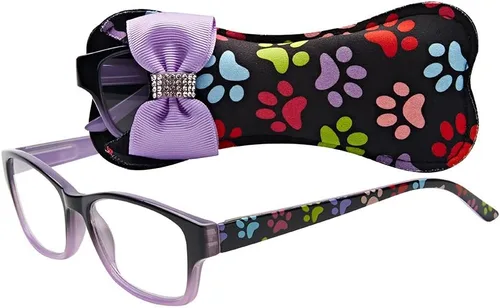 Vista 4 de Select-A-Vision Dog Bone - Gafas de lectura cuadradas con huellas de patas coloridas, color azul, 1.25 Azul pastel