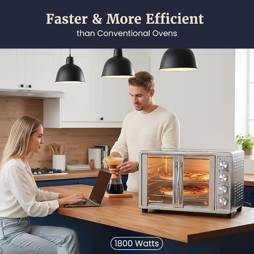 Vista 9 de Elite Gourmet ETO4510B# Puerta francesa de 47.5 cuartos, horno de convección de 18 rebanadas con 4 perillas de control, función de hornear, asar