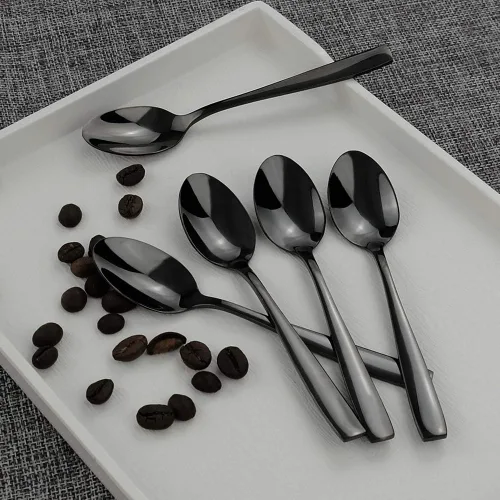 Vista 4 de Teyyvn Juego de 8 cucharas de café de acero inoxidable negro, juego de cucharas de café Demitasse Cucharas Demitasse de 5 pulgadas, acabado