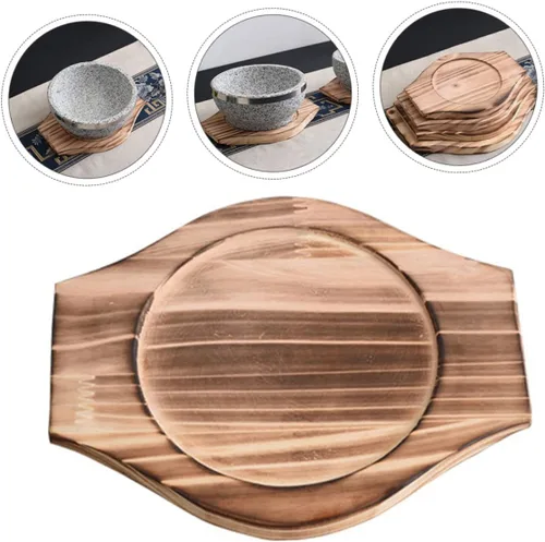 Vista 9 de Tapete de piedra para tartas, bandeja de bambú para servir y tazón, para mesa, base de cuenco coreano, base de madera, base de tazón de dolsot