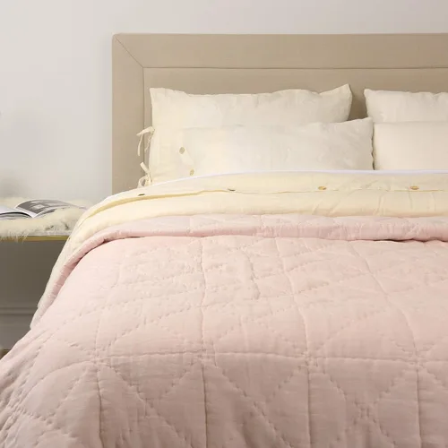 Vista 6 de Best Home Fashion Edredón de lino y algodón con diamantes, elegancia casual, ropa de cama ligera y elegante, manta, individual, gris, 86 pulgadas