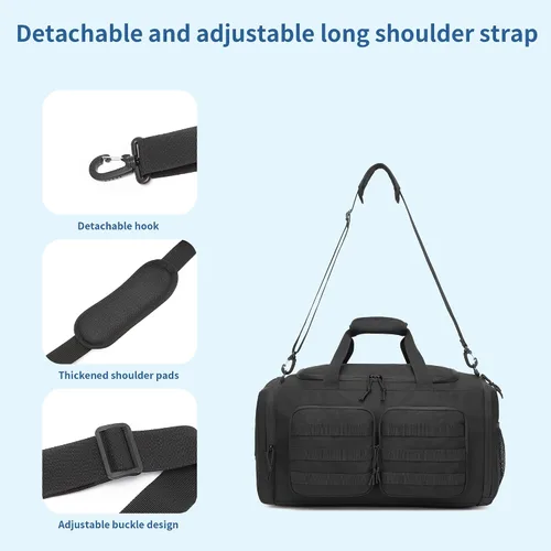 Vista 7 de Wotony Bolsa de lona táctica para hombres, bolsa de lona para gimnasio, viajes, entrenamiento militar de fin de semana, bolsa Molle, Negro, 35 l