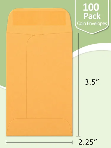 Vista 2 de Eupako - Sobres para monedas #1, 100 unidades, 2.25 x 3.5 pulgadas, sobres marrones para piezas pequeñas con solapa engomada, sobres de semillas