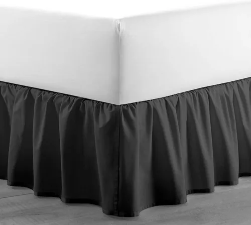Vista 5 de Falda de cama con volantes de color gris oscuro sólido tamaño Queen con caída de 12 pulgadas, esquina dividida, falda de cama de microfibra