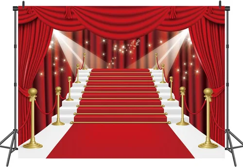 Vista 6 de INRUI Cortina roja para fotografía de escenario, alfombra roja, estrellas, celebridad, fiesta, telón de fondo (7 x 5 pies)
