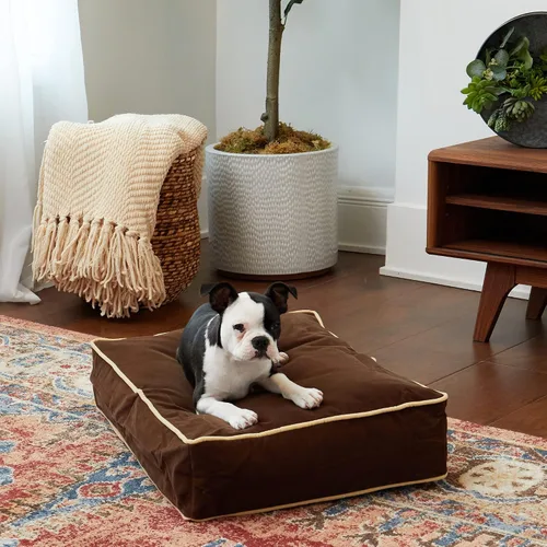 Vista 2 de South Pine Porch Buddy - Cama rectangular reversible de microfibra para perro con funda extraíble, lavable a máquina, cacao, extra pequeña