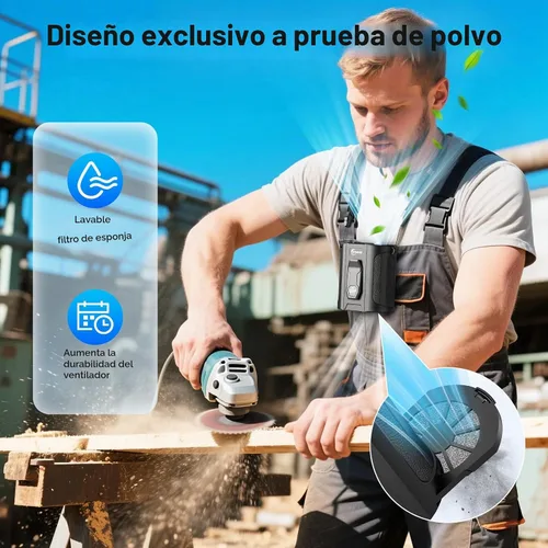 Vista 5 de [Batería dual] Ventilador de cintura portátil AI de 24000 mAh con Negro