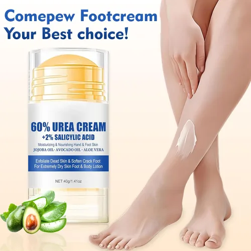 Vista 2 de Crema hidratante y antigrietas para pies, 60% urea, hidratante y alivia las grietas y la sequedad, crema para pies para manos y talones, reparación