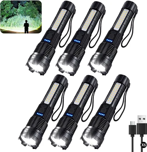 Vista 10 de Linternas Recargables de Alto Lumen, Linterna Recargable de 7 Modos, Linterna LED Súper Brillante con Luz Táctica Ajustable, Linterna de Mano