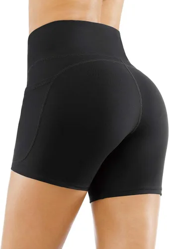 Vista 3 de THE GYM PEOPLE - Pantalones cortos de yoga para mujer, con cintura alta, control de abdomen y bolsillos profundos, para gimnasia, entrenamiento