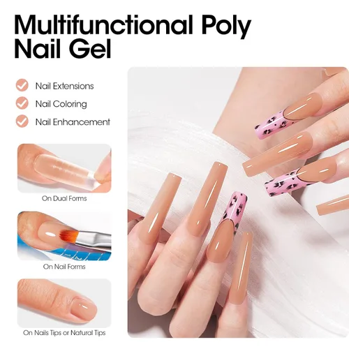 Vista 4 de GELLEN Natural Nude - Gel constructor de extensión de uñas de poligel, sin hema, TPO y TMPTA, 2.16 onzas 017 para engrosamiento de uñas de larga