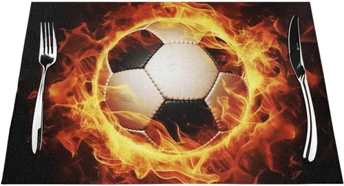 Vista 7 de 6 PCS PVC Placemats Set Place Mats Burning Football Non-Slip Weave Place Mats 12" x 18" Farmhouse Table Mat Set for Family Dinners Wedding Parties