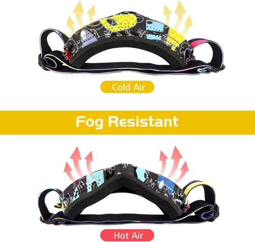 Vista 6 de Gafas de esquí para niños, gafas de snowboard para niños y niñas, jóvenes, OTG gafas de esquí antivaho con correa antideslizante