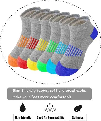Vista 3 de Jamegio Calcetines deportivos de tobillo para niños 12 pares de calcetines deportivos para niños de 3 a 10 años