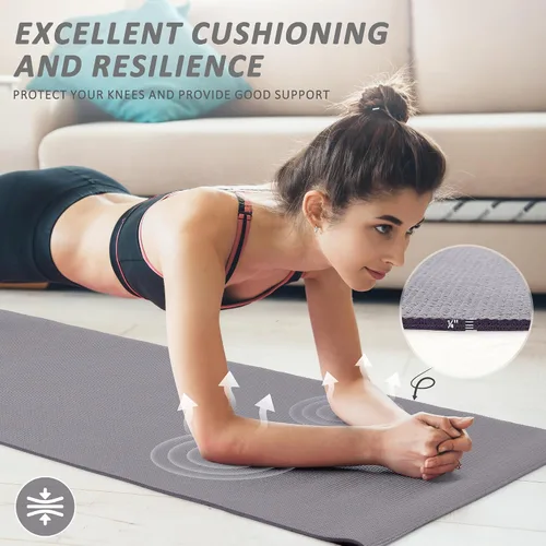 Vista 4 de Signature Fitness - Tapete de yoga multiusos de 0.25 pulgadas de grosor, alta densidad, sin desgarros, con correa y características ligeras para uso