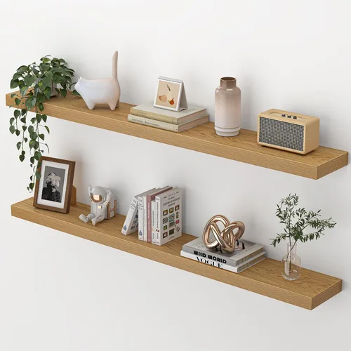 Vista 32 de Heimlove Estantes flotantes para pared, estante de 16 pulgadas para baño pequeño, almacenamiento montado y exhibición, estantes de madera para Negro