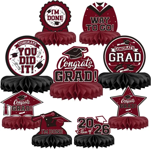 Vista 11 de 9 piezas de decoraciones de fiesta de graduación para clase de 2026, centro de mesa de felicitaciones de graduación de felicitaciones de graduación