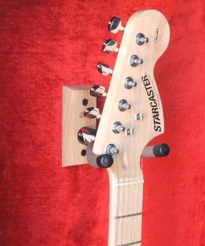Vista 4 de Estante de pared para guardabarros de guitarra con protección UV, con cerradura, nogal