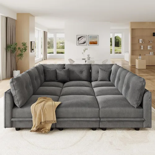 Vista 28 de LLappuil Sofá cama modular con diván de almacenamiento, sofá cama modular de pana para sala de estar, apartamento, beige