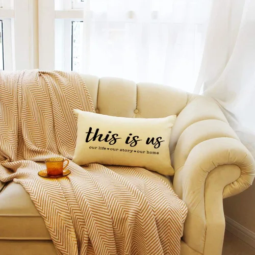 Vista 5 de Ogiselestyle Fundas de almohada de granja con frase "This is us" de 12 x 20 pulgadas, fundas de almohada lumbares decorativas para el hogar, funda