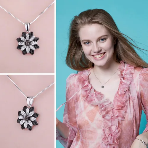 Vista 4 de JewelryPalace Collar con colgante de espinela negra de cuarzo ahumado genuino de girasol margarita para mujer, collar de plata de ley 925 chapado