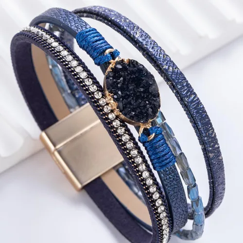 Vista 89 de FANCY SHINY - Pulsera de cuero estilo bohemio, pulsera de cuentas de cristal con cierre magnético, regalos de joyería para mujer