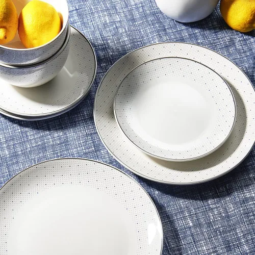 Vista 2 de Adrienne - Juego de vajilla redonda – Juego de vajilla de porcelana de 16 piezas con 4 platos llanos, 4 platos de ensalada, 4 cuencos y 4 tazas
