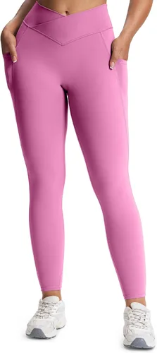 Vista 6 de Aoxjox Trinity - Pantalones de yoga de cintura alta con bolsillos para mujer, control de abdomen, cintura cruzada, leggings de entrenamiento suaves