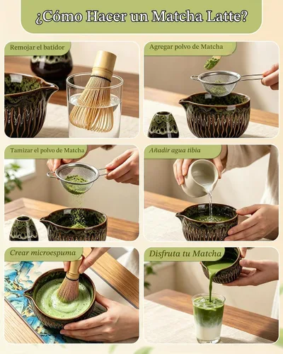 Vista 7 de Matcha Whisk Set, Ceramic Tea Kit Includes Bowl Green