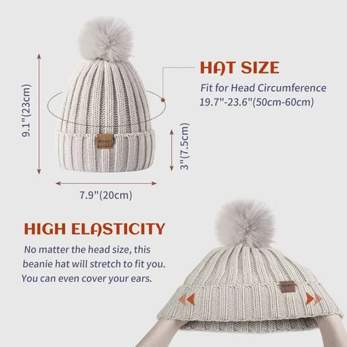 Vista 3 de MSDC Beanie for Women with Pom Pom 3 Pack Winter Hats for Women Fashion Knit Warm Skull Cap Womens Beanie for Cold Weather