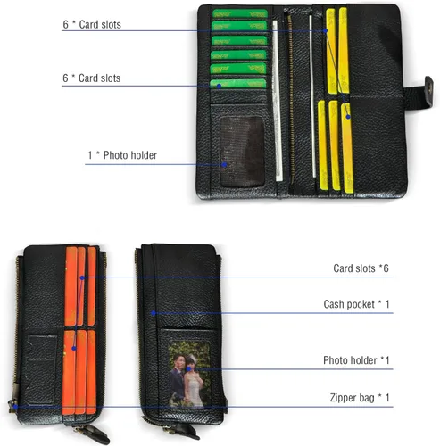 Vista 5 de Genuino caballo loco cuero viaje regalo moneda bolsillo tarjeta caso largo organizador cadena Rfid monedero con broche para hombres hombres 1803