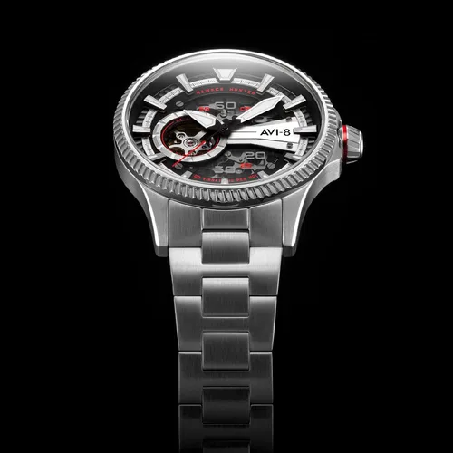 Vista 2 de AVI-8 Hawker Hunter Avon Automático Diablos Rojos Con Reloj De Pulsera De Acero Inoxidable Sólido Tono Plateado 1.732in - AV-4078-22